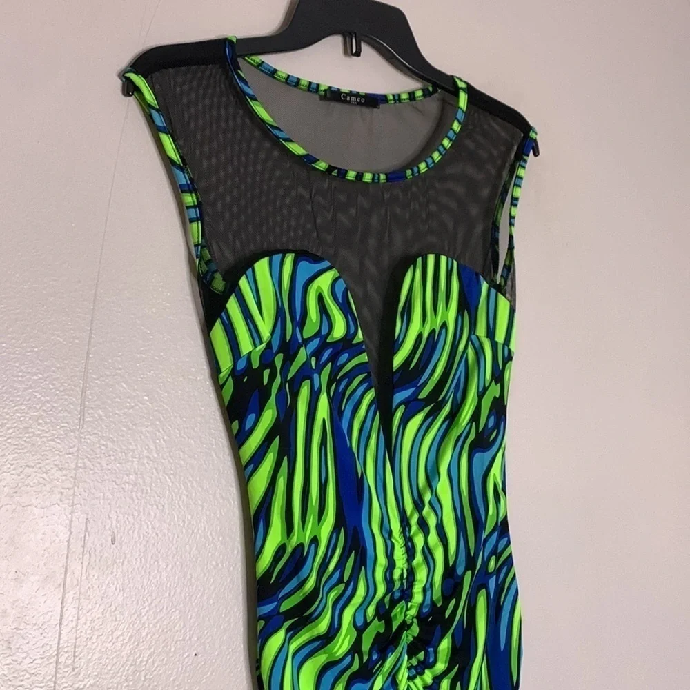Cameo groovey Rouched sleeveless micro mini dress black mesh small women’s